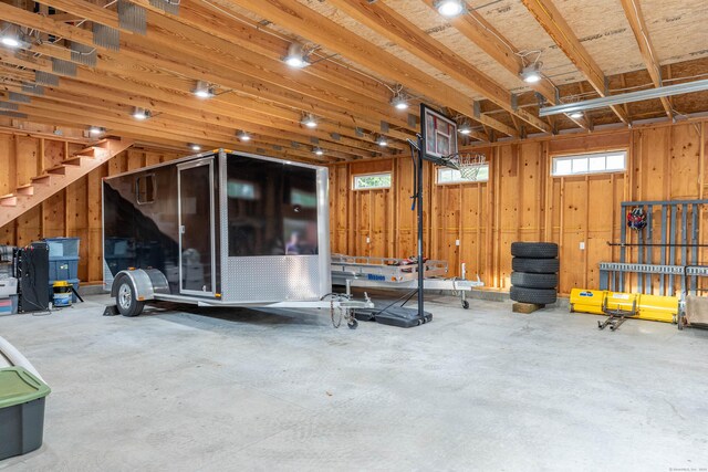 exercise area with wood walls