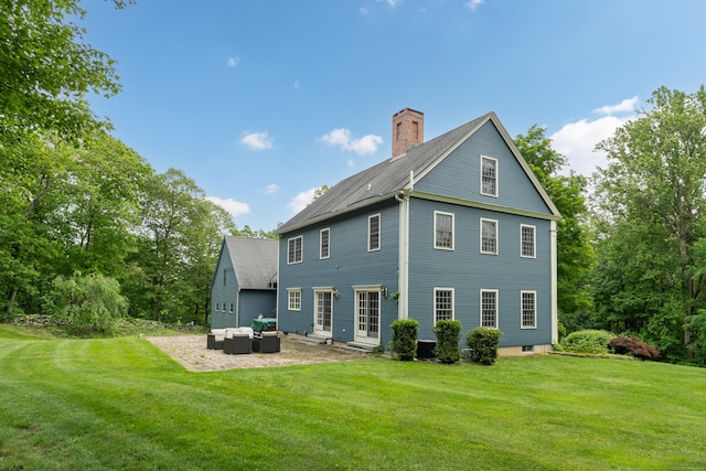 6 Ely Ln, Killingworth, CT 06419 - back of house with an outdoor living space, entry steps, a chimney, and a lawn