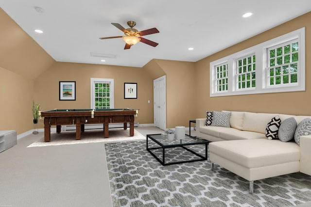 6 Ely Ln, Killingworth, CT 06419 - living area featuring billiards, healthy amount of natural light, ceiling fan, baseboards, and recessed lighting