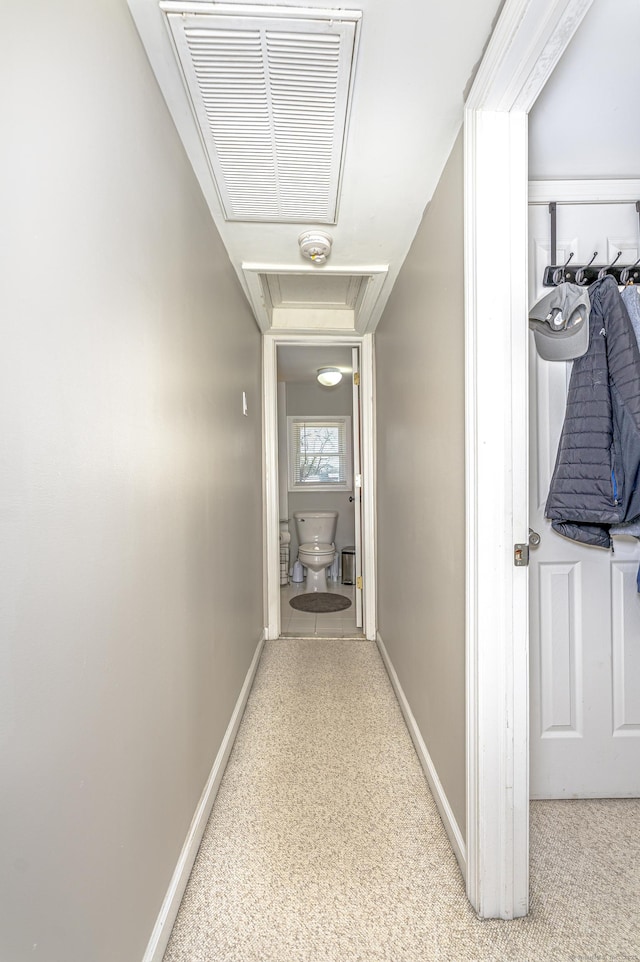 188 Meadow St, Branford, CT 06405 - corridor featuring light colored carpet, attic access, baseboards, and visible vents
