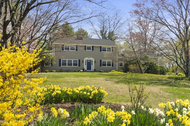 15 Maple Ln, Brookfield, CT 06804 - colonial house featuring a chimney and a front yard