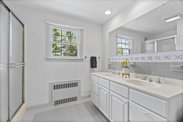 15 Maple Ln, Brookfield, CT 06804 - bathroom featuring a shower stall, a sink, radiator heating unit, and baseboards