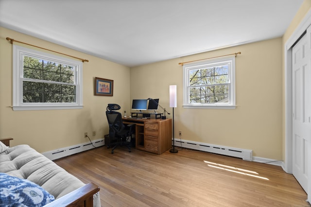 15 Maple Ln, Brookfield, CT 06804 - office area with a baseboard radiator, wood finished floors, and plenty of natural light