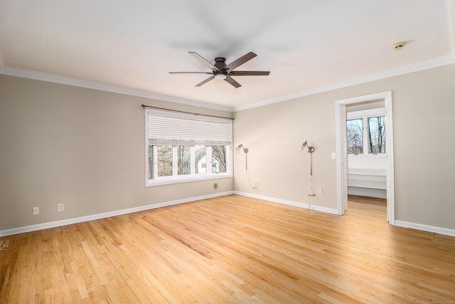 73A Long Meadow Hill Rd, Brookfield, CT 06804 - empty room featuring ceiling fan, healthy amount of natural light, ornamental molding, light wood-type flooring, and baseboards