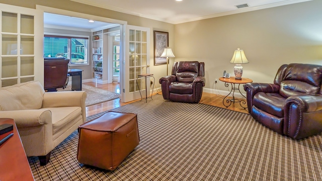 3 Mountain Dr, New Milford, CT 06776 - living area featuring french doors, baseboards, ornamental molding, and visible vents