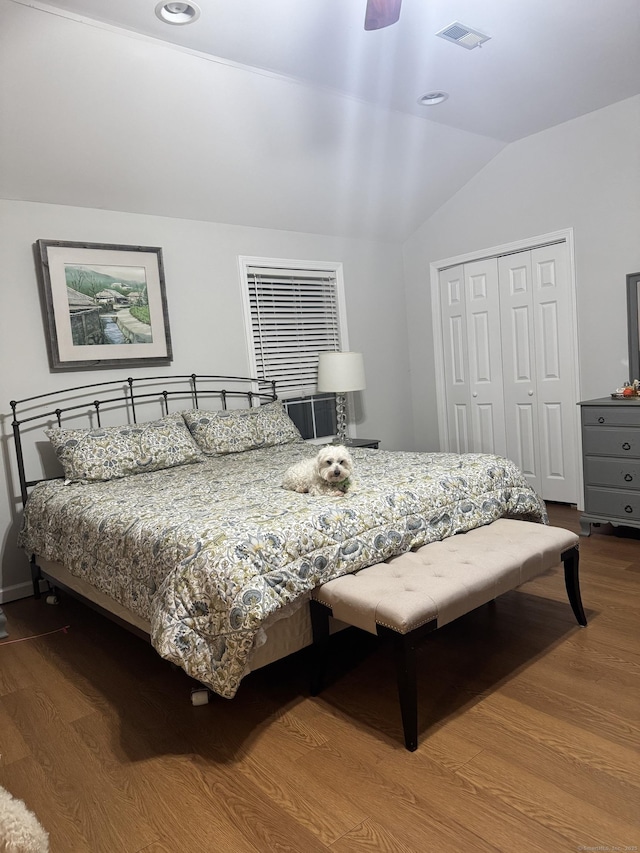 88 Brookfield Rd, Seymour, CT 06483 - bedroom with lofted ceiling, wood finished floors, a closet, and ceiling fan