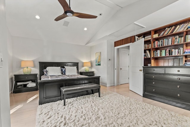 231 Pawson Rd, Branford, CT 06405 - bedroom with vaulted ceiling, recessed lighting, light wood-style flooring, baseboards, and a ceiling fan