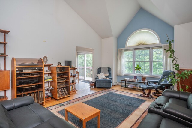 175 Thistle Pond Dr Unit 175, Bloomfield, CT 06002 - living room featuring high vaulted ceiling and light wood-style flooring