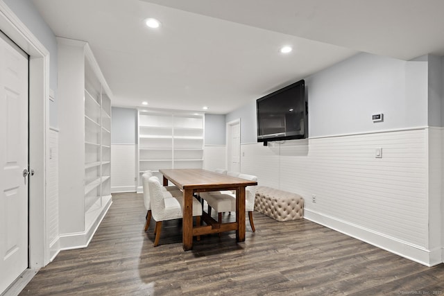 3 Mayflower Ln, Weston, CT 06883 - dining space with recessed lighting, dark wood-style floors, and a wainscoted wall