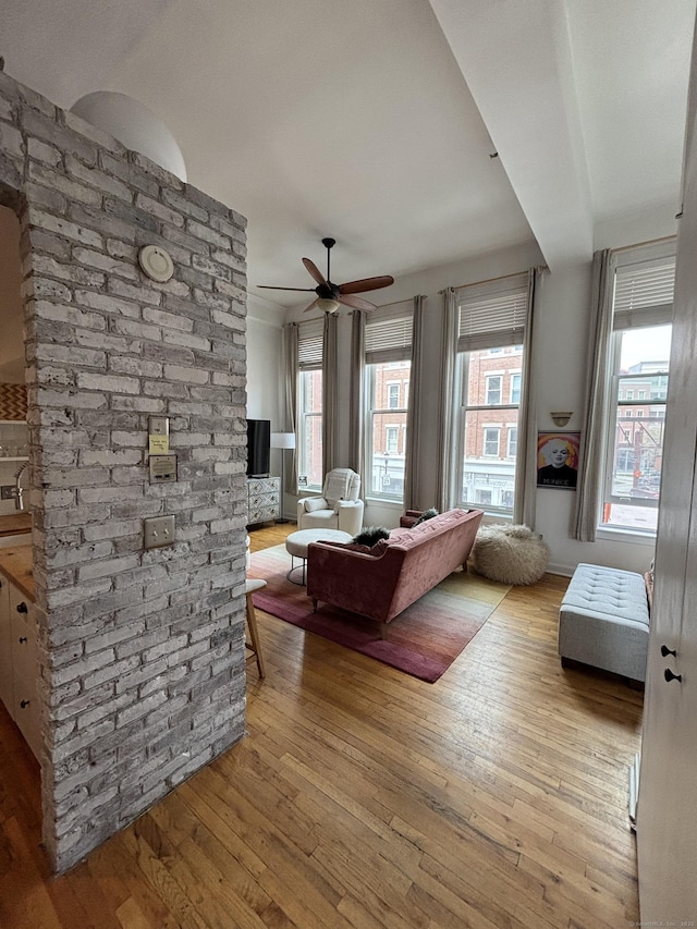 134 Washington St Apt 201, Norwalk, CT 06854 - living area with hardwood / wood-style flooring and a ceiling fan