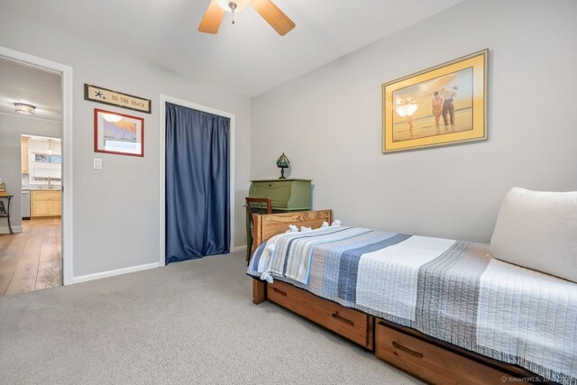76 Carriage Path S Unit 76, Milford, CT 06460 - bedroom featuring carpet floors, baseboards, and ceiling fan