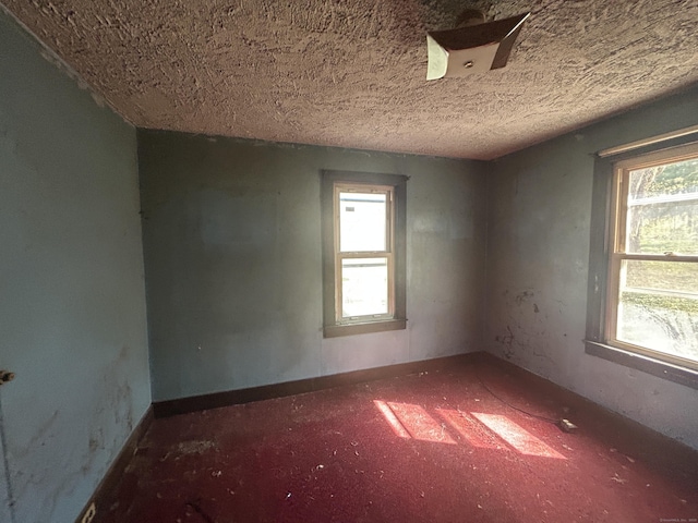 empty room featuring a wealth of natural light and a textured ceiling