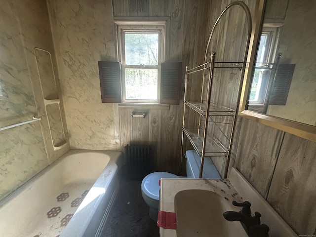 bathroom featuring toilet and a washtub