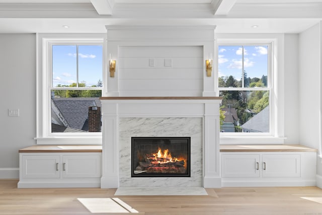 22 W Main St Unit 3, Groton, CT 06355 - details with crown molding, baseboards, wood finished floors, and a high end fireplace