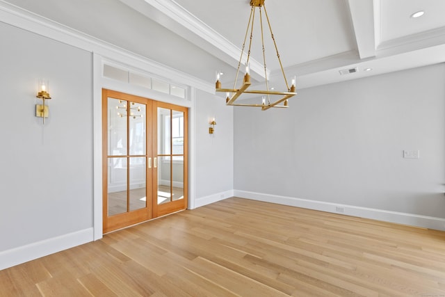 22 W Main St Unit 3, Groton, CT 06355 - unfurnished dining area with an inviting chandelier, baseboards, french doors, and visible vents