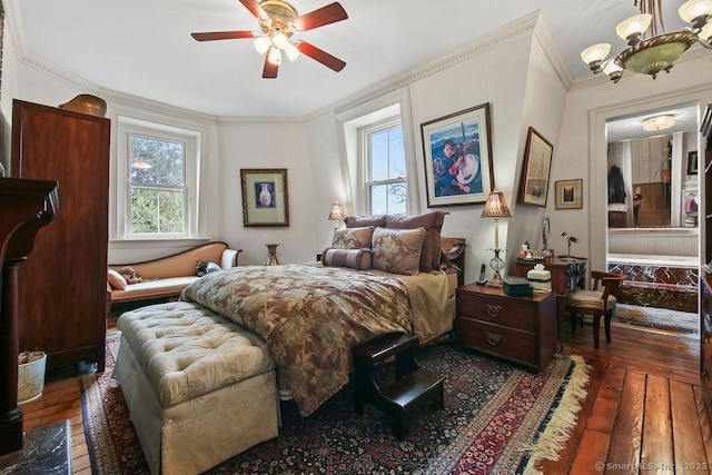 77 Main St, East Haddam, CT 06423 - bedroom with hardwood / wood-style floors, ornamental molding, and a ceiling fan