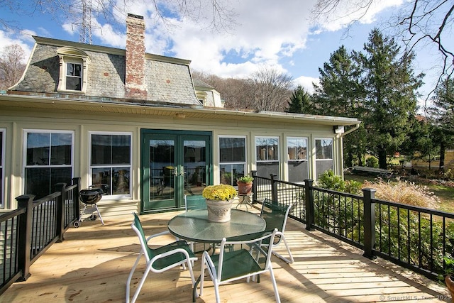 77 Main St, East Haddam, CT 06423 - wooden deck with french doors and outdoor dining space