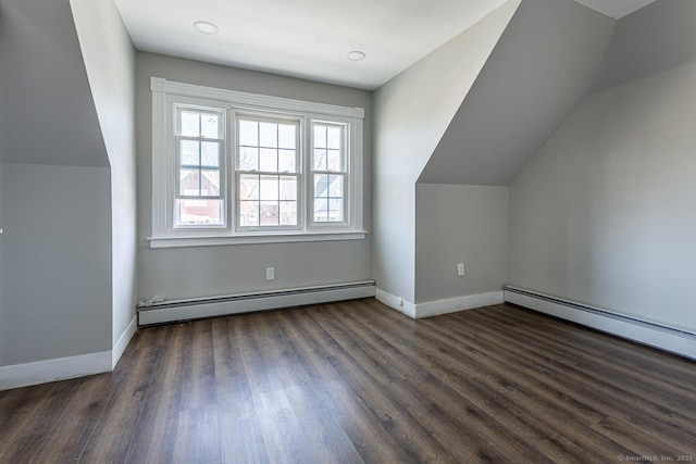 67-69 Sterling St, Hartford, CT 06154 - additional living space featuring lofted ceiling, a baseboard radiator, baseboards, and dark wood finished floors
