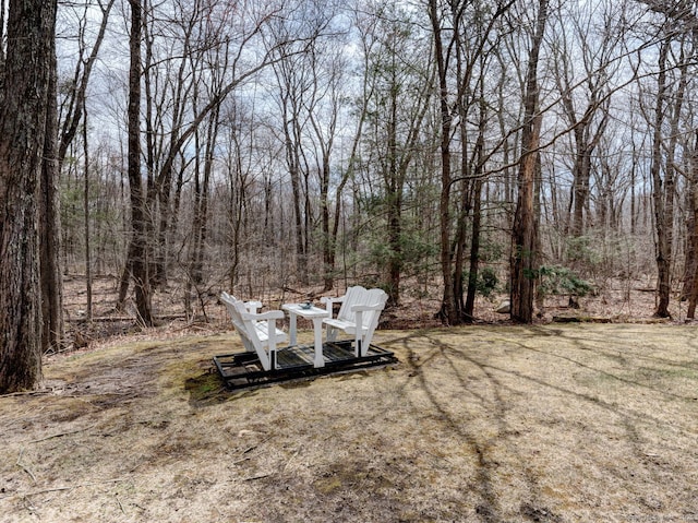 view of yard with a forest view
