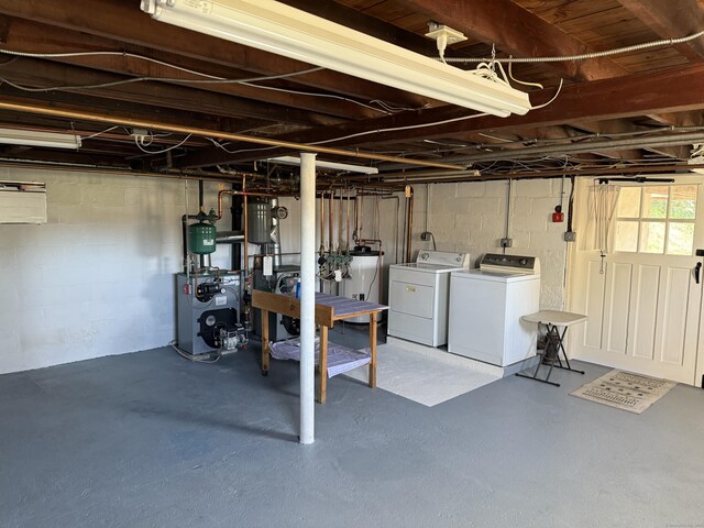 230 Old Field Rd, Southbury, CT 06488 - below grade area with washing machine and clothes dryer, gas water heater, and a heating unit