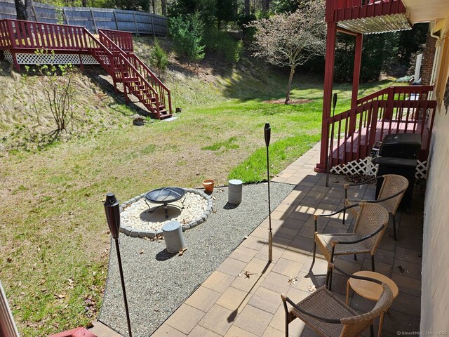 230 Old Field Rd, Southbury, CT 06488 - view of patio / terrace featuring a fire pit and stairway
