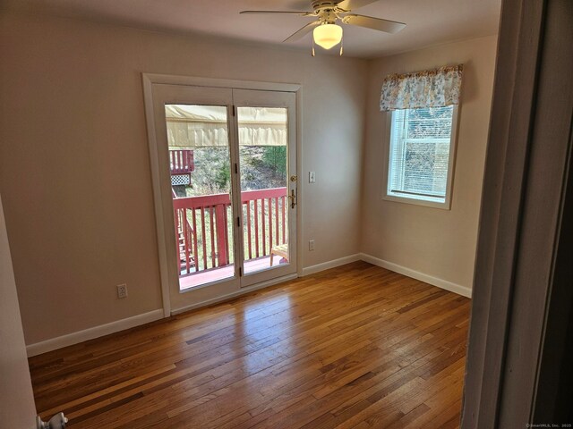 230 Old Field Rd, Southbury, CT 06488 - empty room featuring baseboards, hardwood / wood-style flooring, and ceiling fan