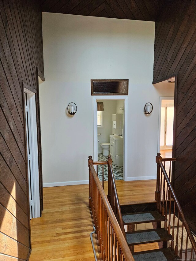 230 Old Field Rd, Southbury, CT 06488 - interior space featuring baseboards, wood finished floors, and wood walls
