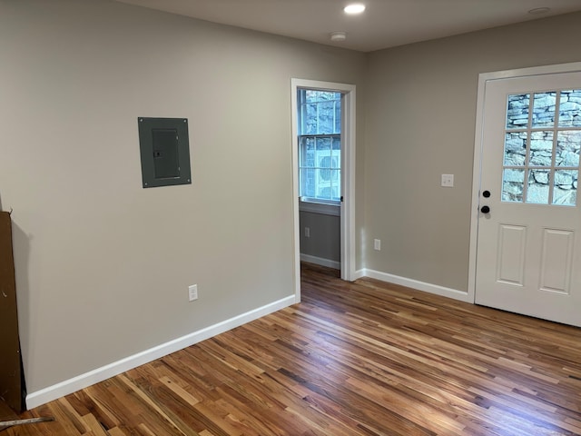23 Main St, East Haddam, CT 06423 - foyer entrance with electric panel, plenty of natural light, wood finished floors, and recessed lighting