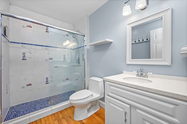9 Pine Hill Avenue Ext, Norwalk, CT 06855 - full bathroom with toilet, a stall shower, wood finished floors, and vanity