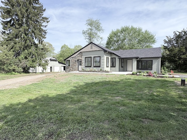 220 W Rd, Colchester, CT 06415 - view of front facade featuring a front lawn, stone siding, and dirt driveway