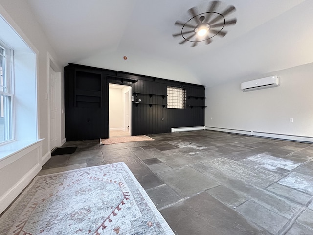 220 W Rd, Colchester, CT 06415 - entryway featuring lofted ceiling, stone tile flooring, a wall mounted AC, baseboards, and ceiling fan