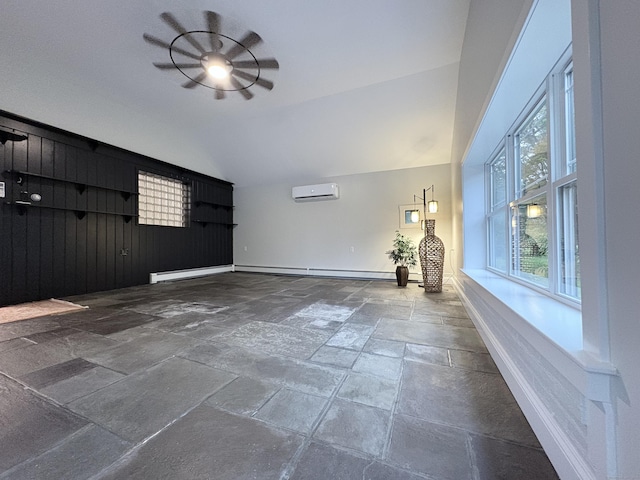 220 W Rd, Colchester, CT 06415 - foyer with stone tile flooring, a wall mounted air conditioner, baseboards, lofted ceiling, and a baseboard radiator