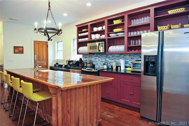 33 Sentry Hill Rd, Roxbury, CT 06783 - kitchen with a sink, stainless steel appliances, a notable chandelier, and open shelves