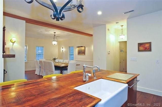 33 Sentry Hill Rd, Roxbury, CT 06783 - kitchen featuring dark wood-style floors, stainless steel dishwasher, and decorative light fixtures