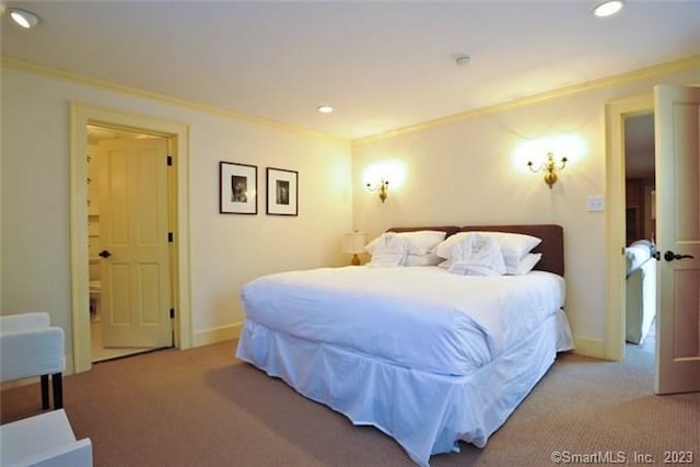 33 Sentry Hill Rd, Roxbury, CT 06783 - bedroom featuring baseboards, ornamental molding, recessed lighting, and light carpet