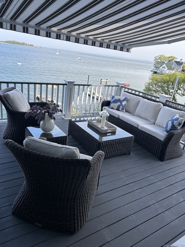 38 Yarmouth Rd, Norwalk, CT 06853 - wooden deck featuring outdoor lounge area and a water view
