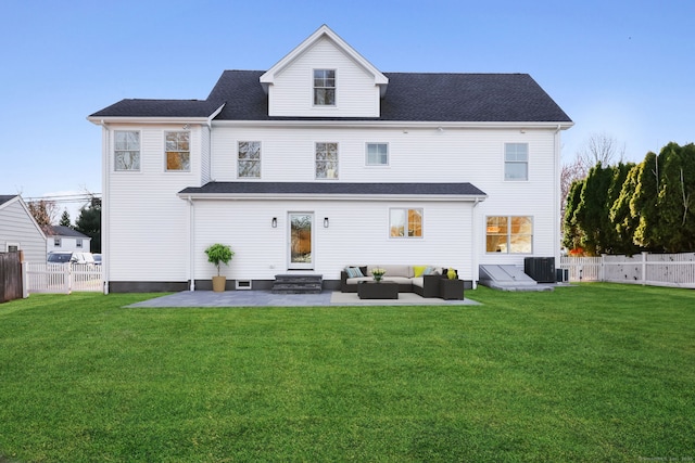 71 Reid St, Fairfield, CT 06824 - back of property with a patio area, outdoor lounge area, entry steps, and central AC unit