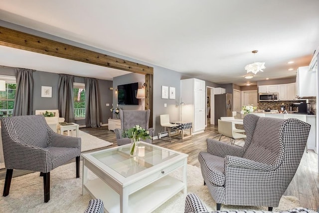 18 Tunnel Rd, Roxbury, CT 06783 - living area with a chandelier, light wood-style flooring, baseboards, and recessed lighting