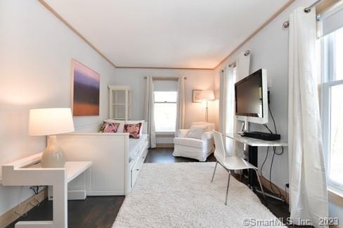 bedroom with dark wood finished floors