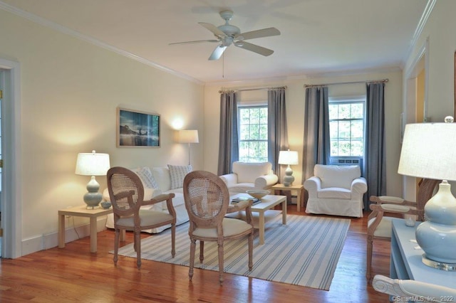 45 Moosehorn Rd, Roxbury, CT 06783 - living area featuring ornamental molding, ceiling fan, and wood finished floors