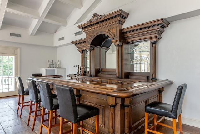 10 Sunny Ridge Rd, Washington, CT 06793 - indoor dry bar with beam ceiling and a high ceiling