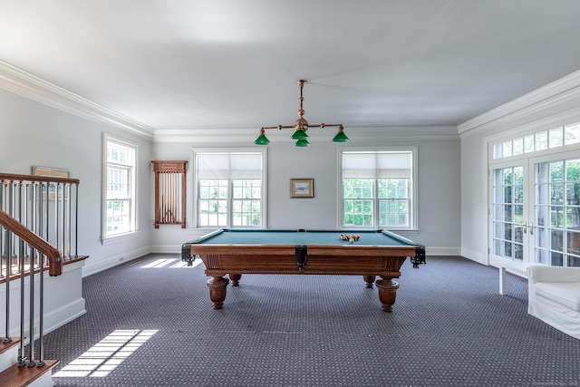 10 Sunny Ridge Rd, Washington, CT 06793 - recreation room featuring carpet floors, billiards table, and ornamental molding
