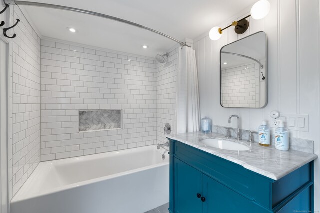 4 Lime Rock Holw, Salisbury, CT 06039 - bathroom featuring bathing tub / shower combination, vanity, and recessed lighting