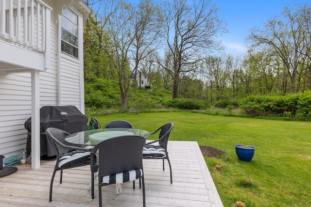4 Lime Rock Holw, Salisbury, CT 06039 - wooden deck with outdoor dining space, a yard, and grilling area