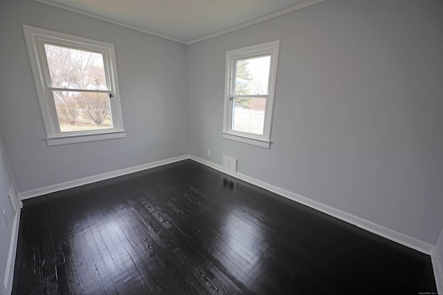 136 Cooper Dr, Waterbury, CT 06704 - empty room with ornamental molding, dark wood-style floors, baseboards, and visible vents