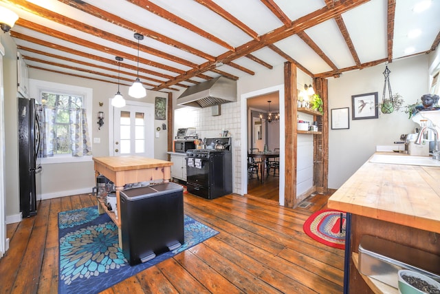 270 Berkshire Rd, Newtown, CT 06482 - interior space with dark wood-type flooring, baseboards, a notable chandelier, and beam ceiling