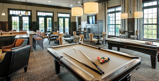 1026 Country View Rd Unit 1026, Danbury, CT 06810 - game room with ornamental molding, billiards, dark carpet, and plenty of natural light