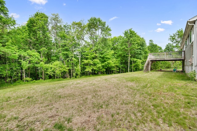 18 Hillcrest Dr, Somers, CT 06071 - view of green lawn featuring stairway and a wooden deck