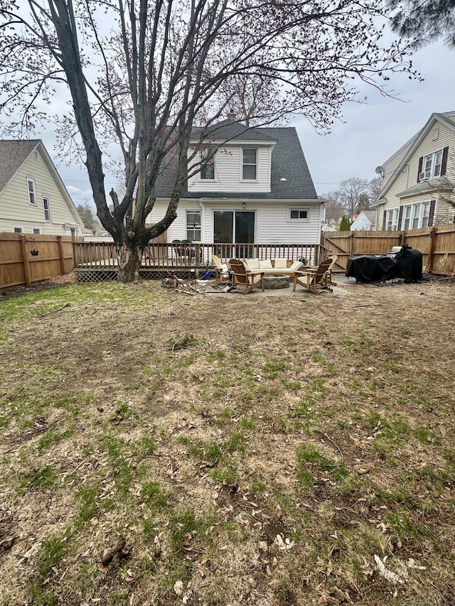 100 Ridgefield Ave, Waterbury, CT 06705 - back of house with a fenced backyard, a wooden deck, and an outdoor living space