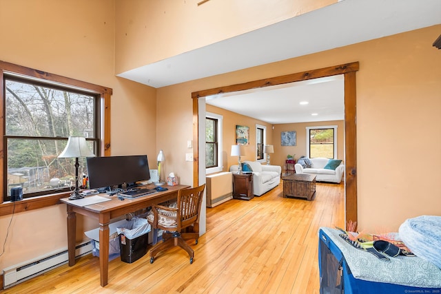 20 Sunrise Trl, East Lyme, CT 06333 - office area with a baseboard heating unit and hardwood / wood-style floors